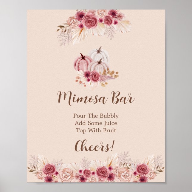 Poster Bar de Mimosa Elegante Boho de Abóbora de Outono (Frente)