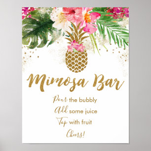 Poster Bar de Mimosa Floral Tropical para Chá de Noiva