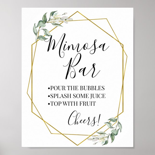 Poster Bar de mimosa noivado chá de noiva verde dourado (Frente)