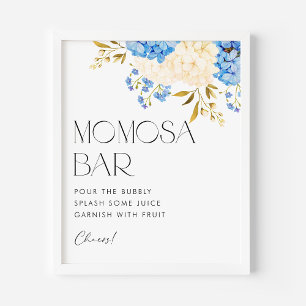 Poster Bar de Mimosa para Chá de Bebê com Hortênsias Azui