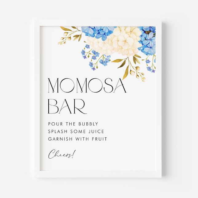 Poster Bar de Mimosa para Chá de Bebê com Hortênsias Azui (Criador carregado)