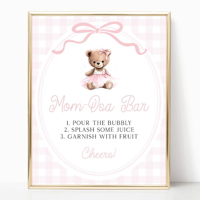 Poster Bar de Mimosa para Chá de Bebê com Ursinho de Tutu (Criador carregado)