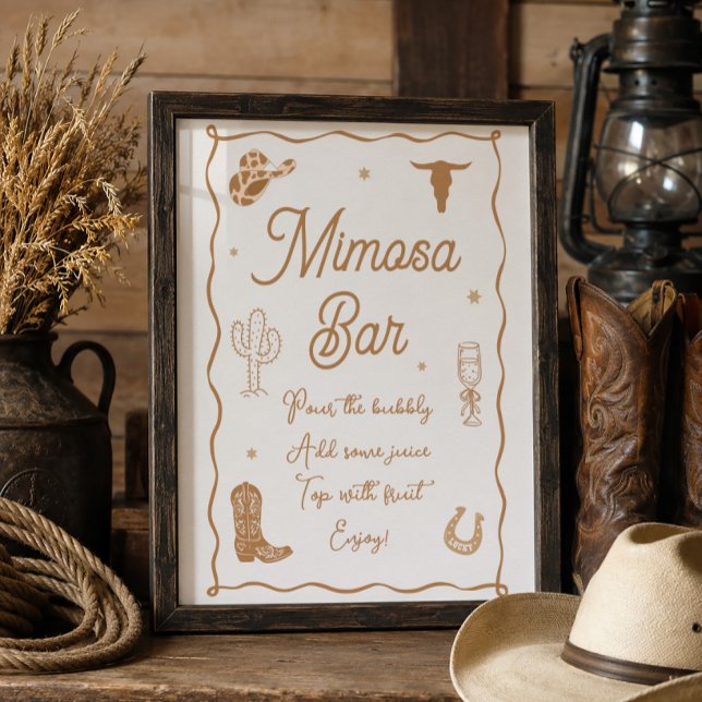 Poster Bar de Mimosa para Chá de Noiva Boots e Bubbly (Criador carregado)