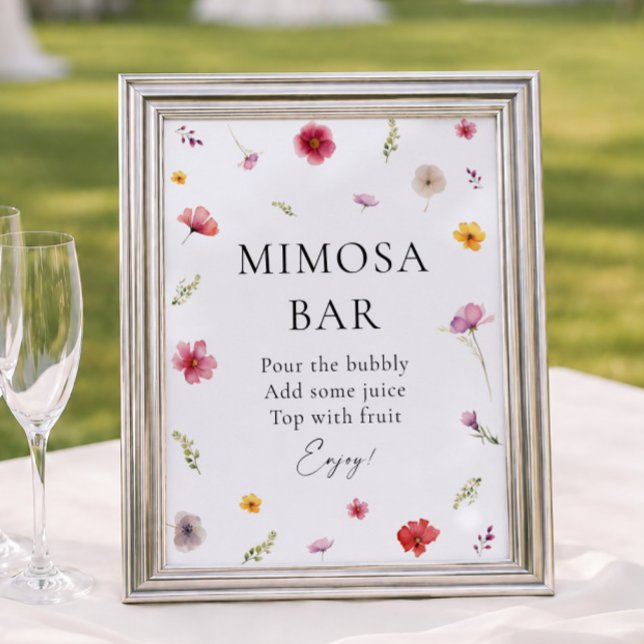 Poster Bar de Mimosa para Chá de Noiva com Flores Silvest (Criador carregado)