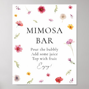 Poster Bar de Mimosa para Chá de Noiva com Flores Silvest