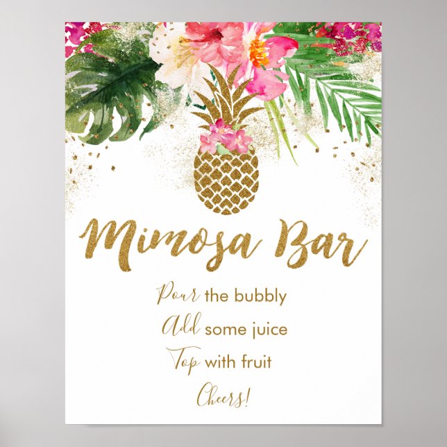 Poster Bar de Mimosa para Chá de Noiva Floral Tropical de (Frente)