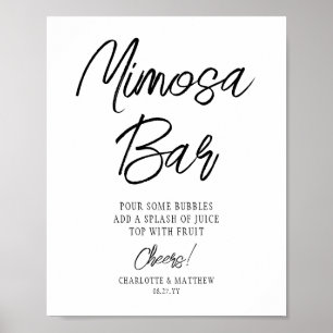 Poster Bar de Mimosa Parabéns Moderno Letra Negra Manuscr