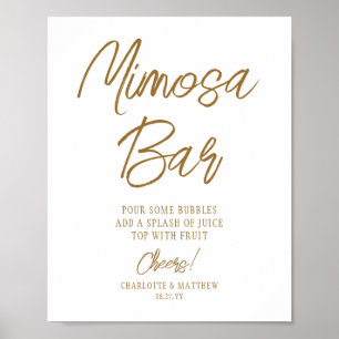 Poster Bar de Mimosa Parabéns Moderno Script Dourado Manu