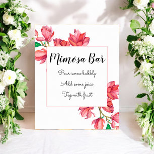 Poster Bar de Mimosa Rosa Branco Floral Casamento