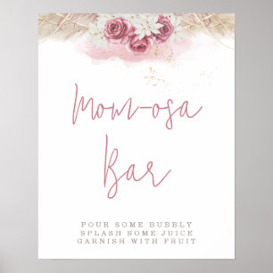 Poster Bar de Momosa de Rosas Cor-de-Rosa Tropical Boho C
