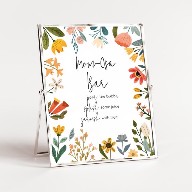 Poster Bar de Osa Mãe de Flor Selvagem Botânica (Botanical Bright Wildflower Baby Shower Mom Osa Bar Sign
)
