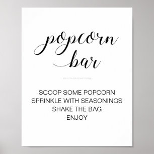 Poster Bar de Pipoca Elegante Casamento Script Preto Bran