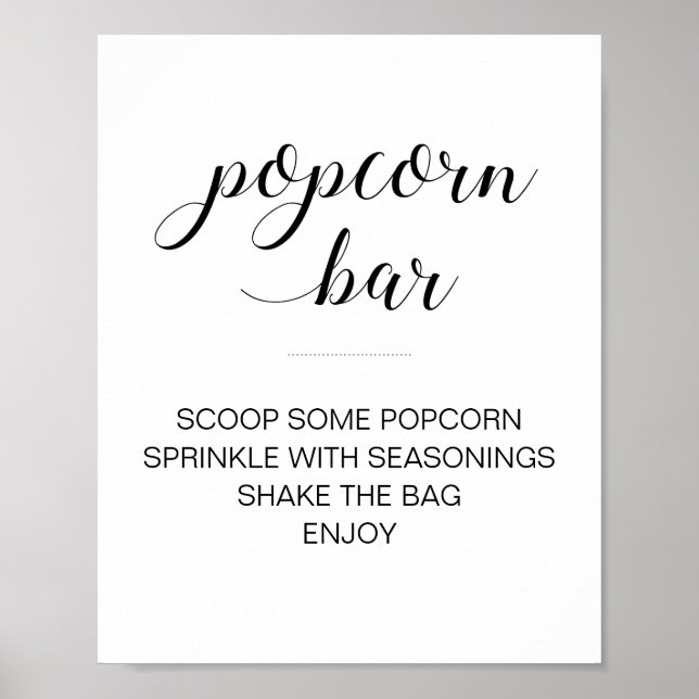 Poster Bar de Pipoca Elegante Casamento Script Preto Bran (Frente)