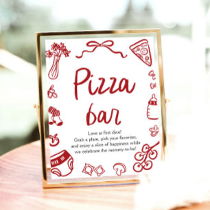 Poster Bar de Pizza Vermelho Italiano Desenhado à Mão par