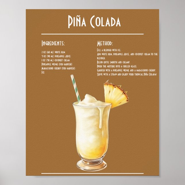 Poster Bar de Receita Tropical Piña Colada (Frente)