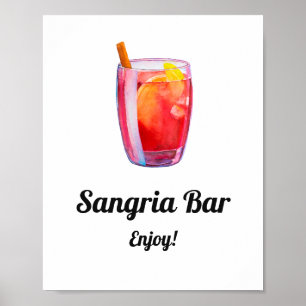 Poster Bar de Sangria de Aquarela. Bebidas alcoólicas de
