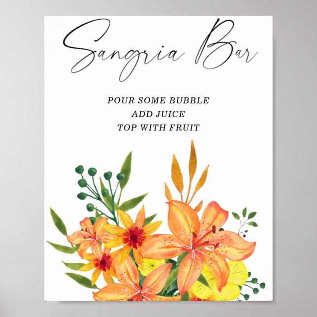 Poster Bar de sangria floral moderna de Watercolor (Frente)