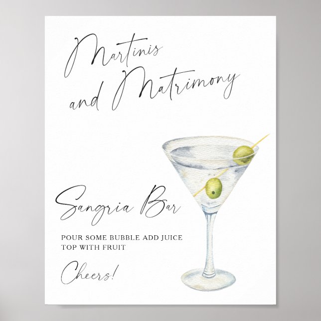 Poster Bar de sangria para chá de noiva Dry Martini (Frente)