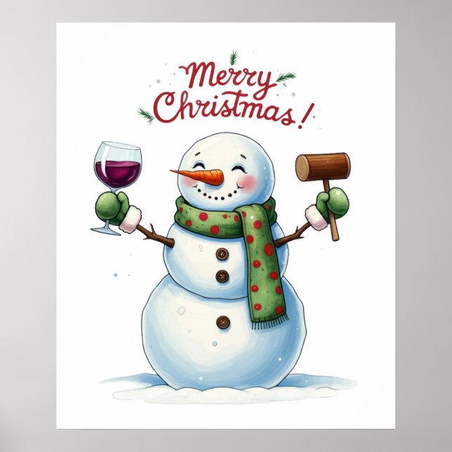 Poster Bar de snowman - salão de salão de Natal - vinho d (Frente)