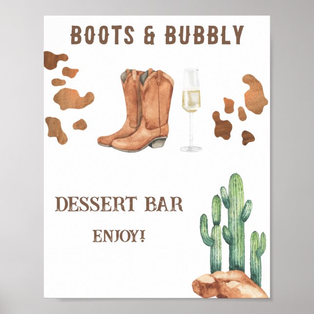 Poster Bar de sobremesas para chá de noiva Boots and Bubb (Frente)