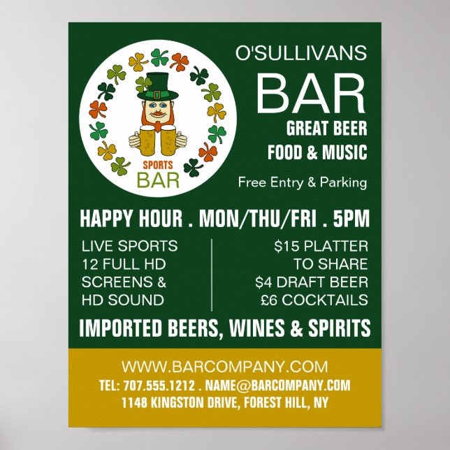 Poster Bar Desportivo Irlandês, Publicidade Pub/Brewery (Frente)