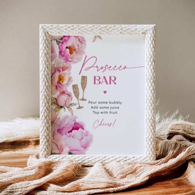 Poster Bar do Presecco, bar brilhante de peônias cor-de-r (Criador carregado)