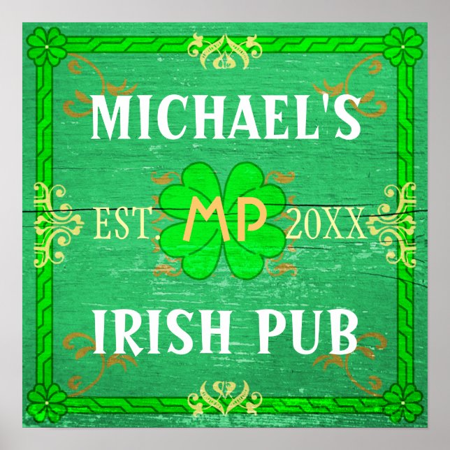 Póster Bar doméstico personalizável Irish Pub Green (Frente)