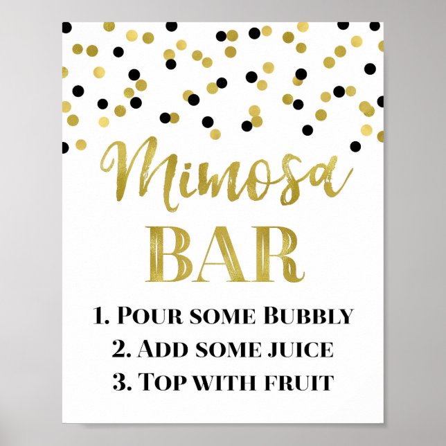 Poster Bar Dourado Negro Confetti Mimosa Casamento (Frente)