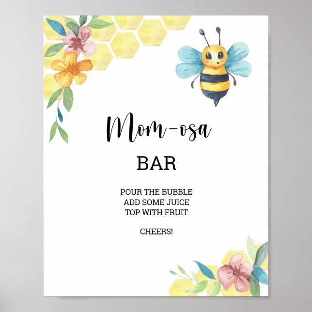Poster Bar floral de abelha - Mom-osa (Frente)