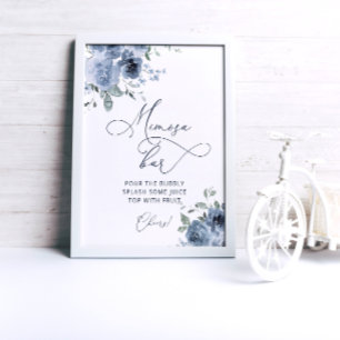 Poster Bar Floral de Mimosa azul Elegante