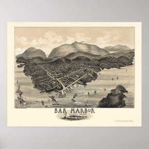 Poster Bar Harbour, Map Panorâmico ME - 1886
