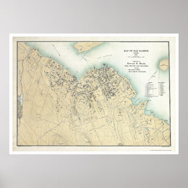 Póster Bar Harbour, Mapa do Plano ME 1896 (Frente)