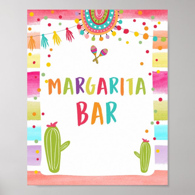Poster Bar Margaritas Bebe Sinal de Mesa Cactus Fiesta (Frente)