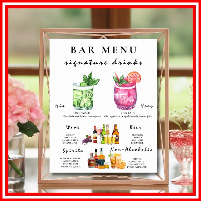 Poster Bar Menu Casamento Caligrafia Sinal de Bebida Eleg (Criador carregado)