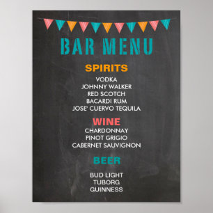 Póster BAR MENU para fiesta de casamento no quadro