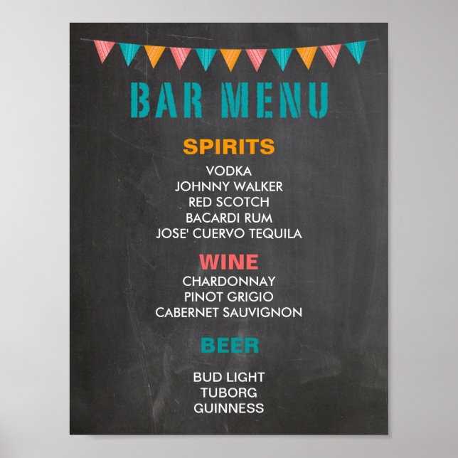 Póster BAR MENU para fiesta de casamento no quadro (Frente)