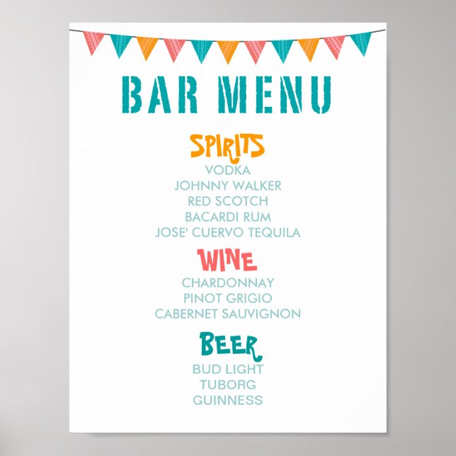 Póster BAR MENU Reunir estilo casamento e recepção de fes (Frente)