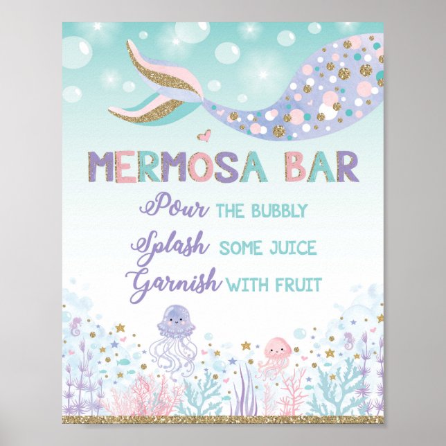 Poster Bar Mermosa Sinal de Neon Mermaid Mimosa Bar Sob o (Frente)