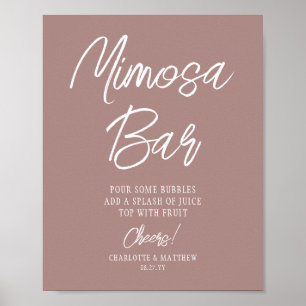 Poster Bar Mimosa Anima Rosa de Script Moderno Dourado