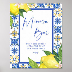 Poster Bar Mimosa Azulejo Azul Chá de panela Sinal de lim