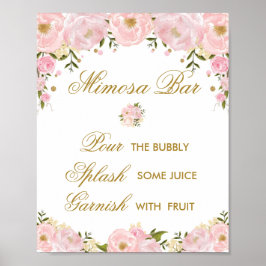 Poster Bar Mimosa Decoração de Casamento Rosa Esbranquiça