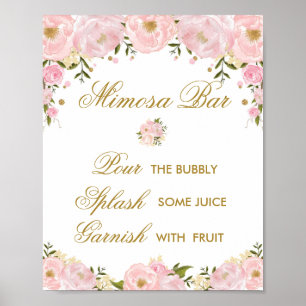 Poster Bar Mimosa Decoração de Casamento Rosa Esbranquiça