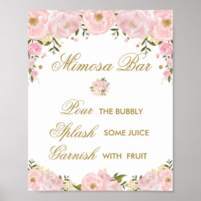 Poster Bar Mimosa Decoração de Casamento Rosa Esbranquiça (Frente)