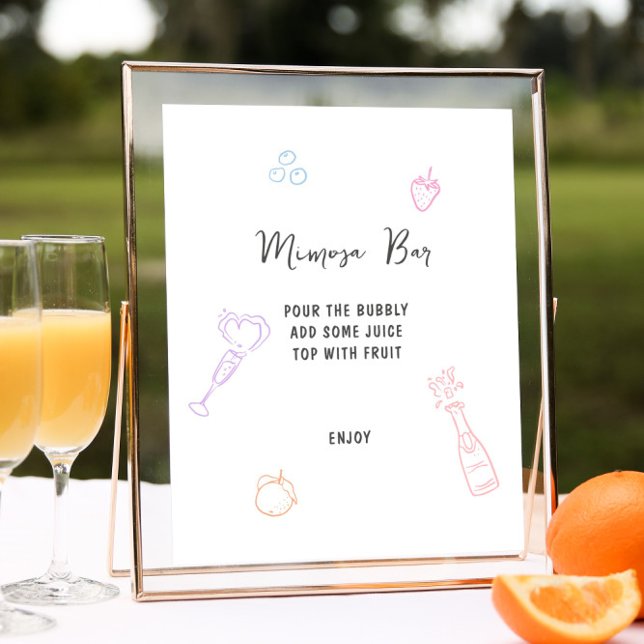 Poster Bar Mimosa Desenhado Colorido na Mão do Pastel (Criador carregado)