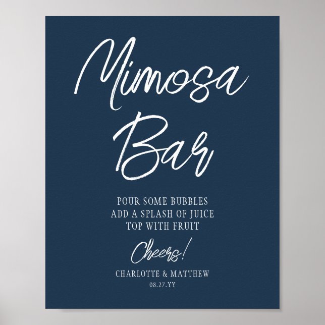 Poster Bar Mimosa Parabéns Moderno Script Azul Marinho (Frente)