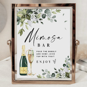 Poster Bar Mimosa - Sinal de Chá de panela Greenery 8x10