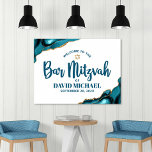 Poster Bar Mitzvah Bold Typografia Turquoise Dourada Boas<br><div class="desc">Felizmente, recebam todos os convidados do Bar Mitzvah do seu filho! Mostre este poster para adicionar a seu dia especial, moderno, na moda, personalizado. Traços de pincel de folha de ouro metálico e Estrela de David, juntamente com tipografia branca e ousada, cobrem um rico fundo azul-turquesa em massa. Personalize o...</div>