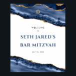 Poster Bar Mitzvah de boas-vindas à fronteira de ágata az<br><div class="desc">Este design moderno apresenta uma bela borda azul e dourada e seu texto personalizado. Use o formulário modelo para adicionar seu texto. Os menus avançados de edição,  acessados escolhendo "personalizar ainda mais",  permitirão que você altere as fontes,  as cores e o layout.</div>