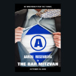 Póster Bar Mitzvah Hero<br><div class="desc">Este é o dia dele. Sua chance de liderar a congregação. Ele é o Bar Mitzvah Hero. Faça do seu Bar Mitzvah uma estreia para se lembrar. Este poster dá o tom para a festa. É excelente como uma decoração por conta própria, pendurada na sala. Versões menores fazem excelentes e...</div>