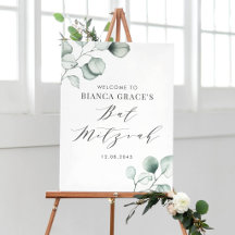 Bar Mitzvah Minimalista de Aquarela Eucalipto